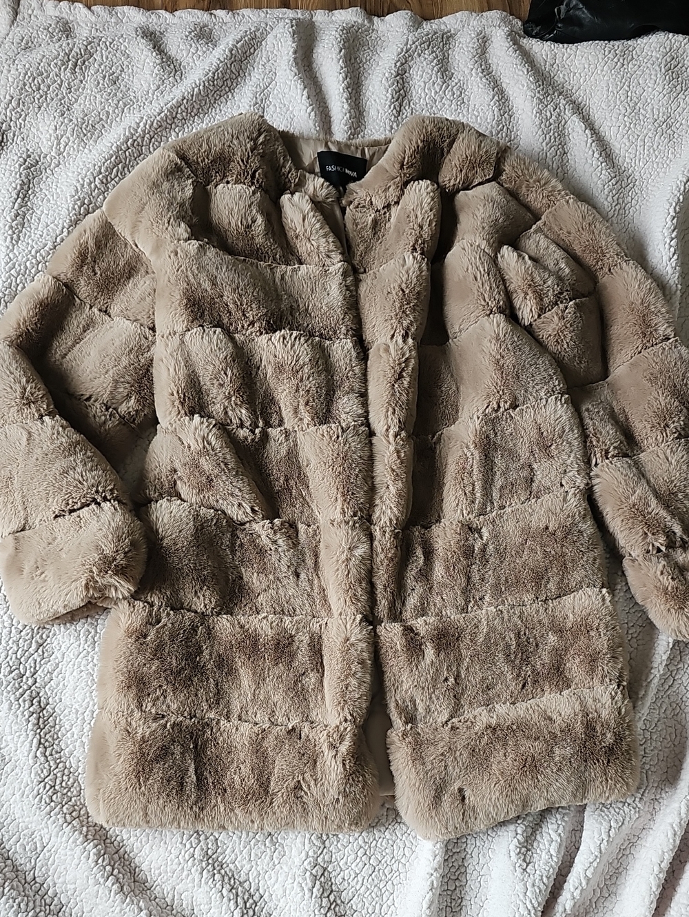 Fashion Nova Plush Faux Fur Puffer Coat in Taupe